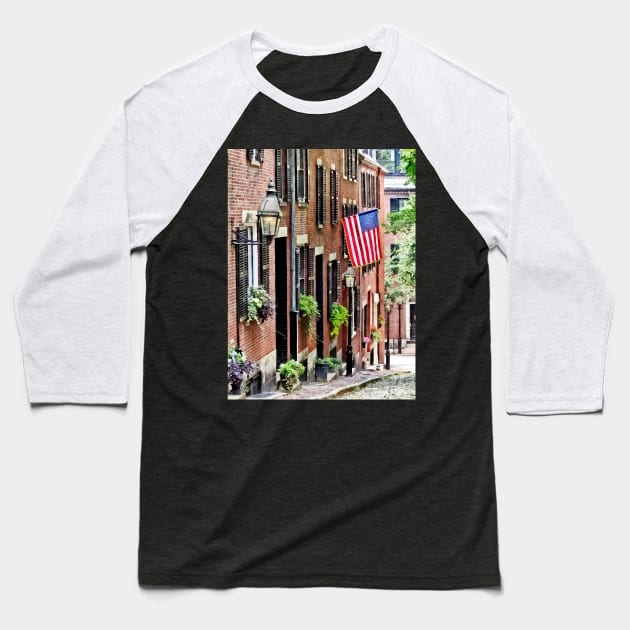 Boston MA - Acorn Street Baseball T-Shirt by SusanSavad